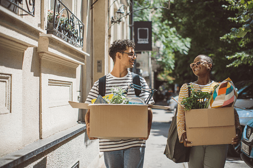 Students moving into a dorm